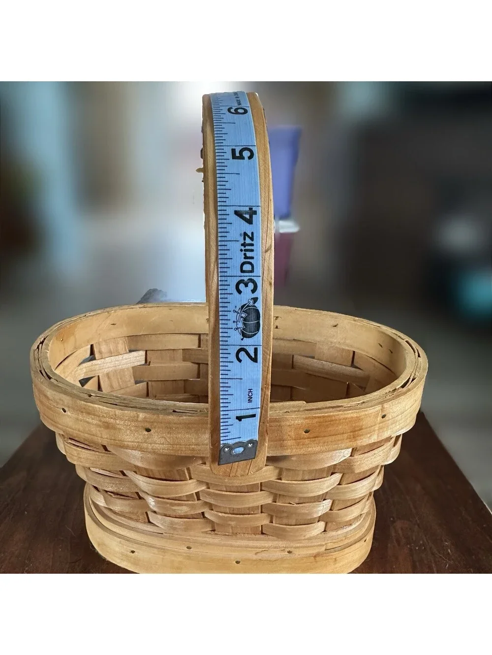 Vintage Small Oval Woven Wood Basket Swing Handle Primitive Farmhouse Decor 7